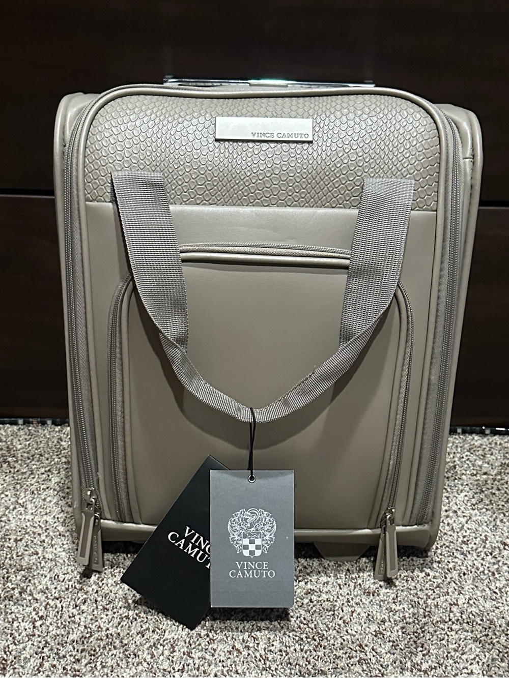 Vince Camuto Neutral Taupe Textured Travel Carryon Luggage NWT